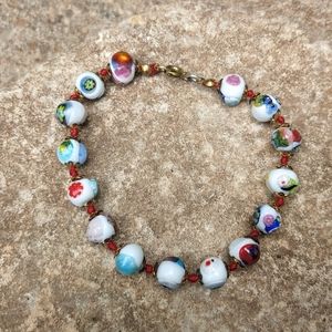 SOLD Italian Millefiori Bracelet with Artisan Glass Beads + Brass